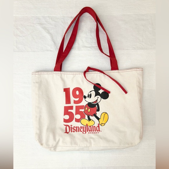 Disney Land  Reversible Canvas Tote Bag Mickey Mouse 1955 Red Mickey Print - Picture 4 of 13